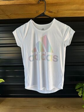Girl’s Adidas White Tee with Iridescent Logo